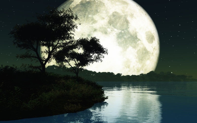 lakes, d, big, art, moon, 3D, 720P, lake, hd, nature