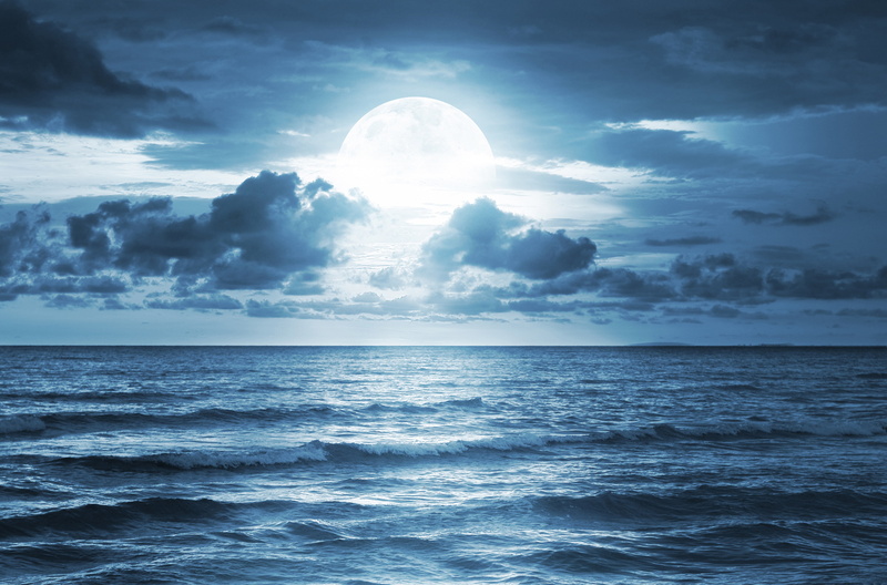 Sea, 4K, 4K, Clouds, Full moon