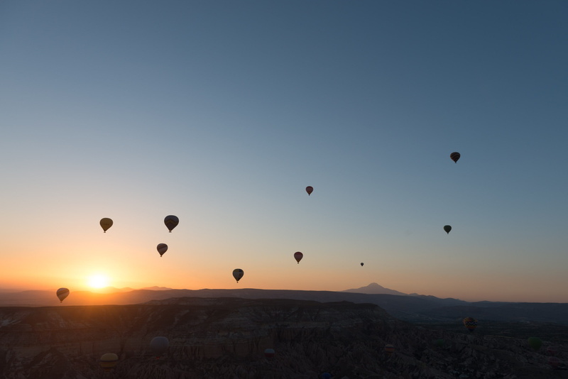 mountain, baloon, landscape, ballooning festival, transportation, aerostatic globe, Cappadocia, adventure, flying, scenics - nature, no people, dawn, air vehicle