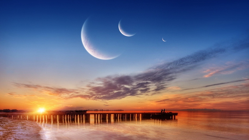 bridge, dusk, horizon, 1080P, scenics - nature, outdoors, beauty in nature, crescent, water, reflection, moonlight, no people, sky, landscape, tranquility
