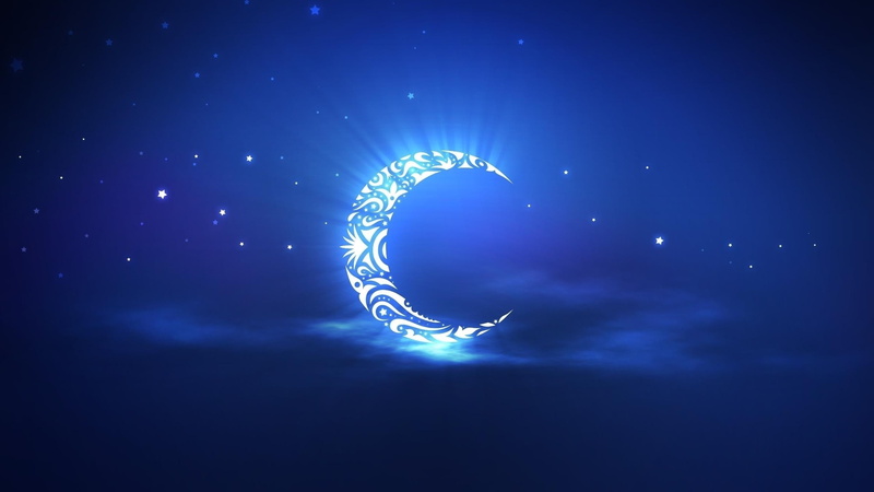 blue, Moon, artwork, night, minimalism, stars, crescent moon, 2K