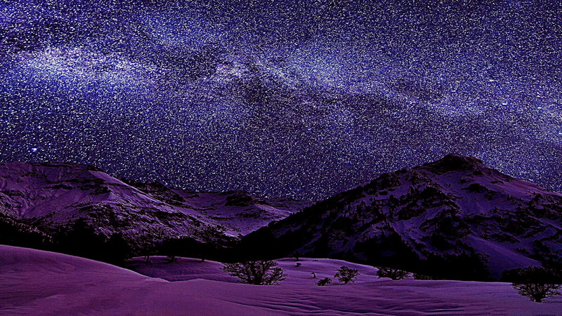 night, mountains, sky, 1080P, purple sky, stars