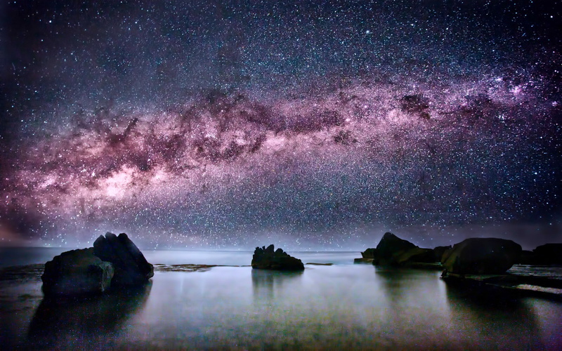 water, 2K, night, tranquil scene, reflection, star - space, scenics - nature, star field, sea, tranquility, space, blue, astronomy, stars, beauty in nature