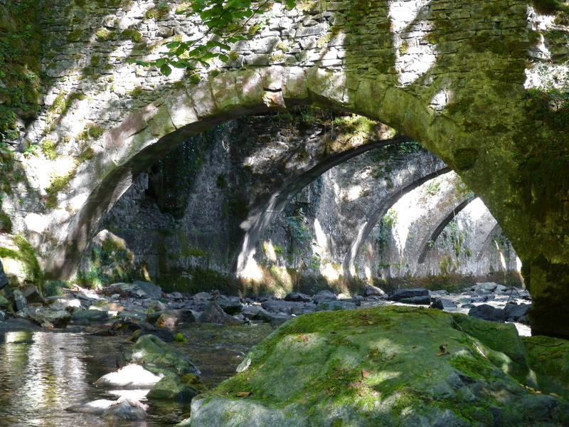 trees, romantic, pyrenees, rock - object, 4K, moss, day, royal factory of weapons of eugui, nature, arches, no people, tree, flowing, water, ruins, outdoors
