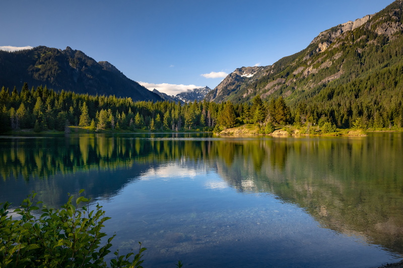 Gold Creek Pond, lake, Washington State, reflection, 5K, mountains, forest, Cascade Range