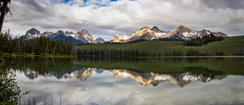 lake, landscape, mountain peaks, cloud - sky, no people, winter, tranquility, mountain lake, state highway 75, 8K, beauty in nature, reflection, sawtooth mountains