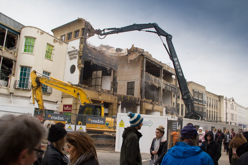cheltenham, day, machinery, building exterior, nature, city, demolition, group of people, women, construction equipment, architecture, united kingdom, city life