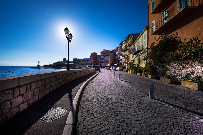 Provence, street, home, coast, horizon, Cote dazur, the sun, landscape, The Mediterranean sea, sea, France, the sky, Villefranche sur Mer, lights, Villefranche-sur-Mer