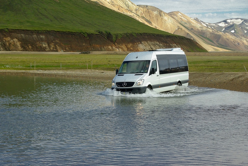 luxury, motion, no people, waterfront, nautical vessel, scenics - nature, land Vehicle, landmannalaugar, torrent, mode of transportation, travel, ford