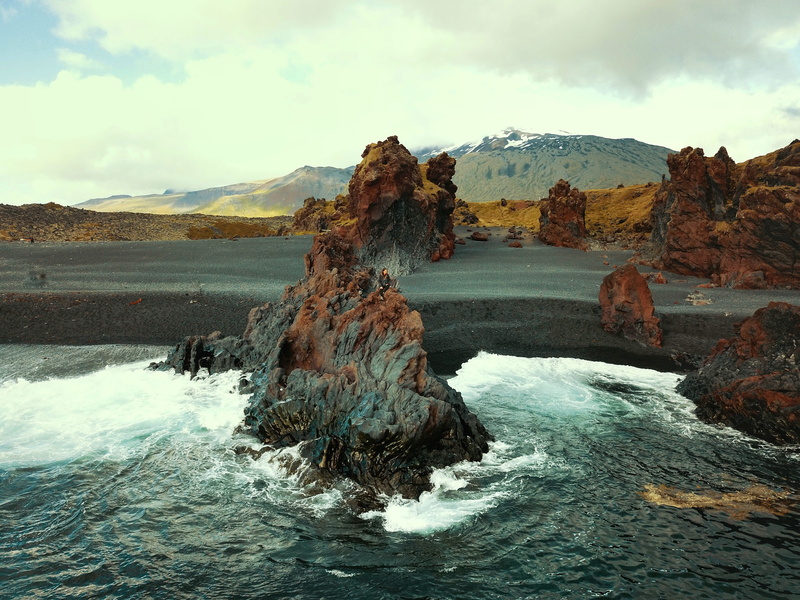 snaefellsnes, flowing water, 4K, cloud - sky, tranquility, beauty in nature, blacksands, non-urban scene, aquatic sport, outdoors, glacier, iceland, mountain