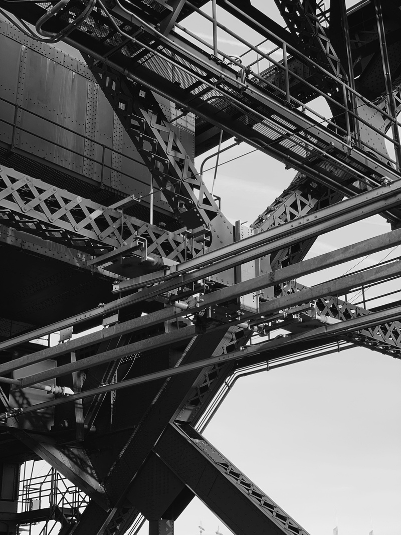 nature, construction, engineering, grayscale, triangle, low angle view, portland, united states, day, factory, built structure, steel, arts culture and entertainment