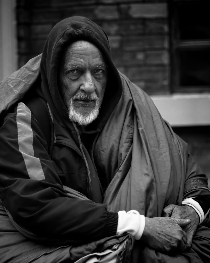 5K, one person, people, adult, warm clothing, hood, sitting, hood - clothing, males, homeless, cold, contemplation, real people, depression - sadness