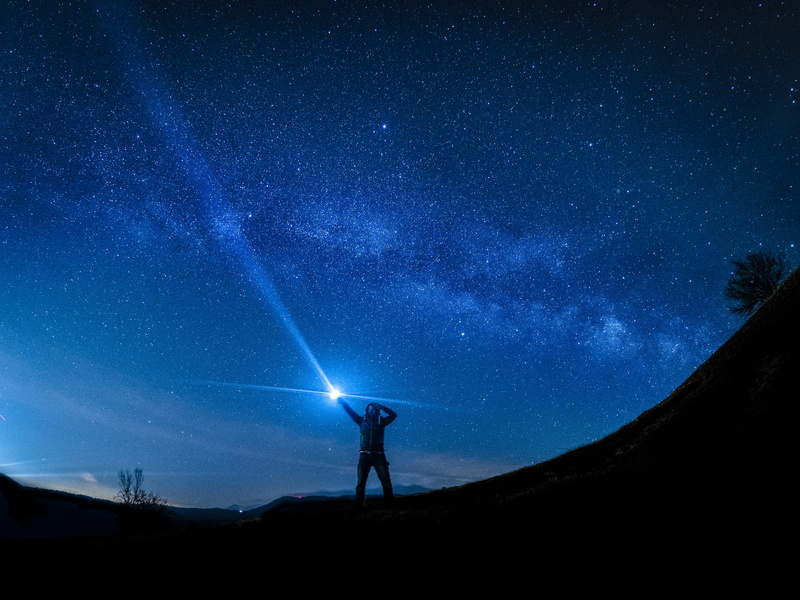 silhouette, constellation, beauty in nature, space and astronomy, real people, blue, flashlight, 4K, space, outdoors, galaxy, star - space, star field