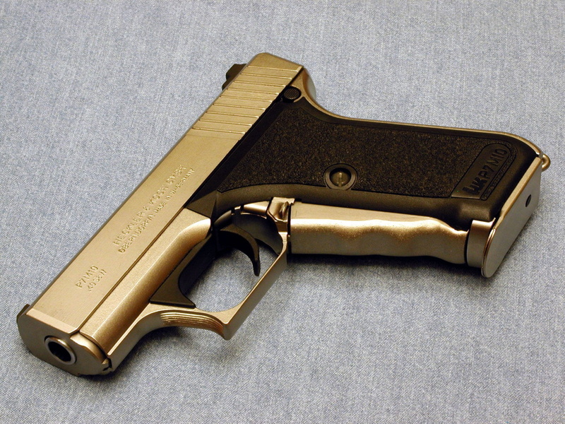 studio shot, still life, 1080P, gun, sign, security, weapon, single object, close-up, gray background, Weapons, brass, safety, communication, pistol, leather