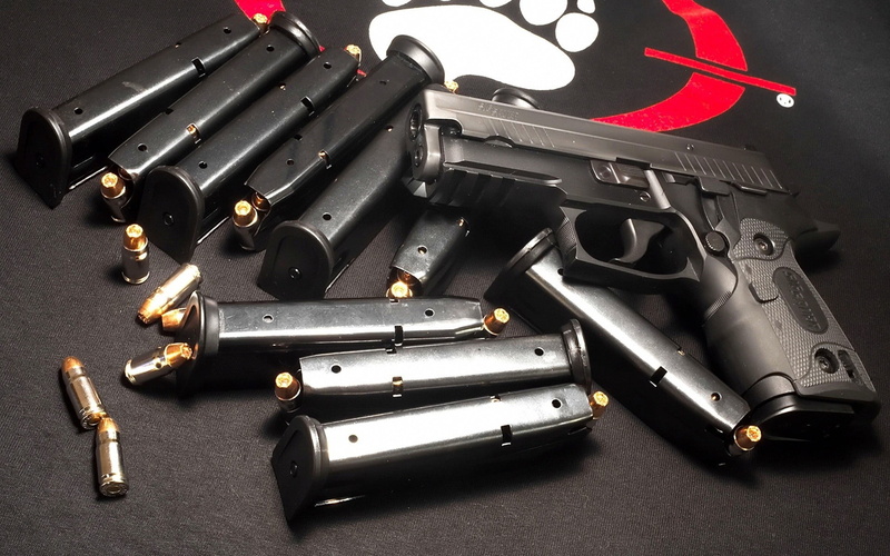 Cartridges, bullets, semi, Clips, safety, high angle view, handgun, no people, magazines, protection, crime, ammunition, Sig Sauer, pistol, sign, social issues