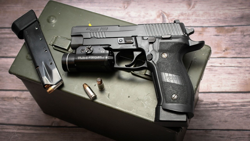 indoors, automatic, 1080P, social issues, technology, weapon, government, table, no people, control, gun pistol sig sauer sig sauer p226, handgun, wood - material