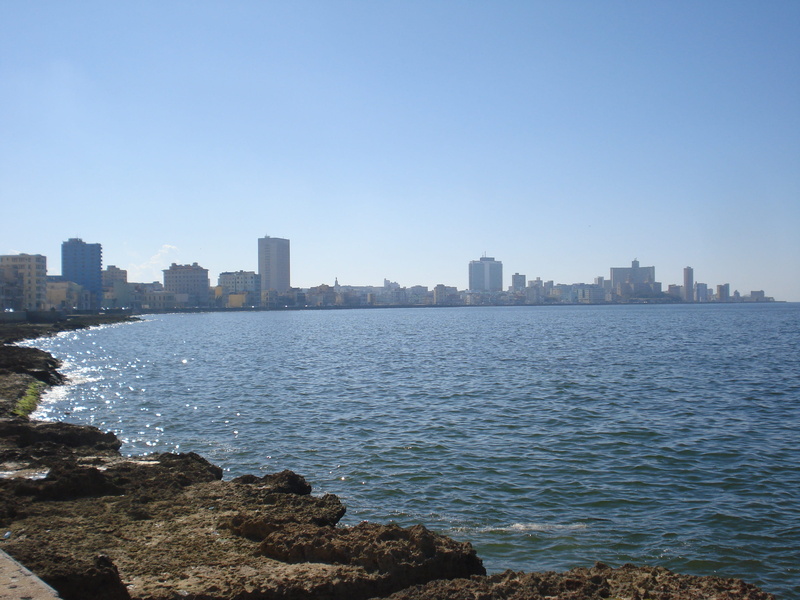 blue, cityscape, cuba, built structure, sea, architecture, building exterior, office building exterior, land, city, outdoors, havana, sky, 2K, clear sky