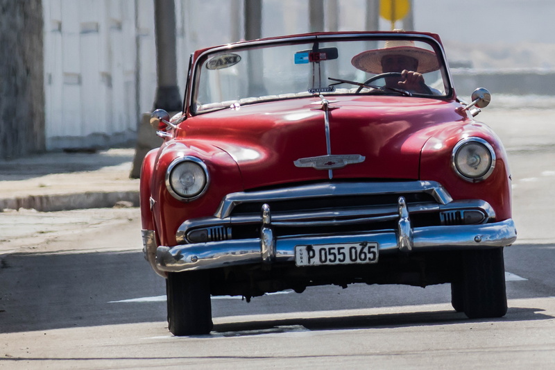 driving, 5K, no people, day, mode of transportation, malecon, sunlight, person, motor vehicle, street, vintage car, land vehicle, car, red, taxi, chevy