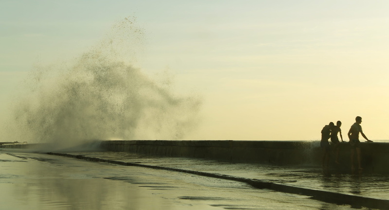 malecon, cuba, group of people, real people, water, sky, people, havana, day, sunset, power, motion, scenics - nature, men, habana, power in nature, outdoors