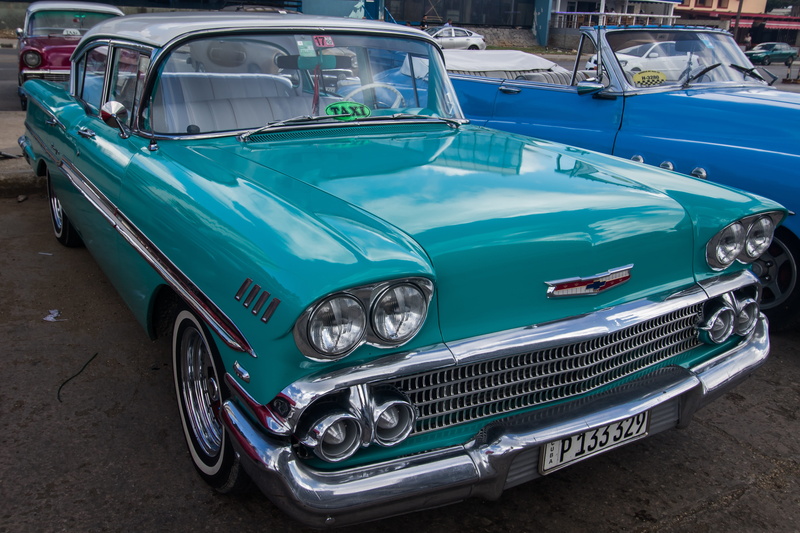 blue, transportation, street, 5K, chevy, motor vehicle, turquoise colored, metal, consumerism, day, cuba, retro styled, city, classic, front view, vintage car