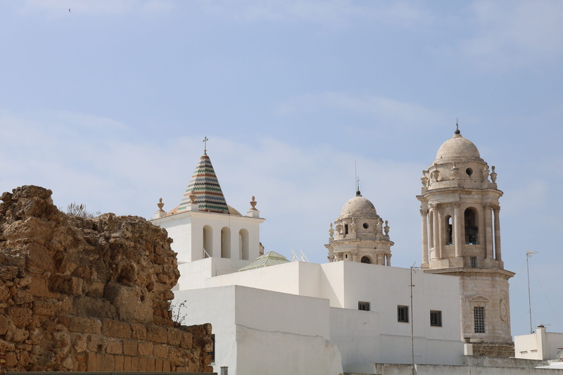 malecon, church, cathedral, spain, low angle view, religion, spirituality, place of worship, belief, built structure, andalusia, sea, the past, day, nature