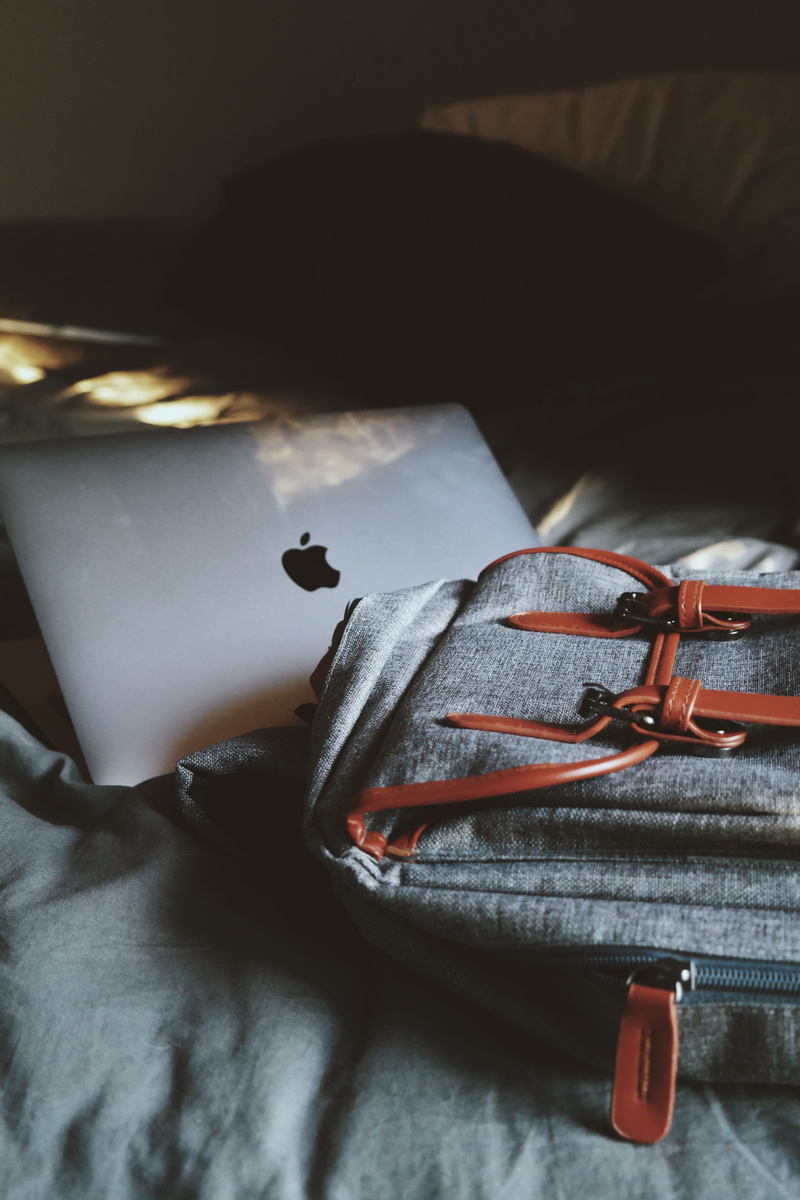 tech, work, equipment, room, travel, journey, technology, zipper, mac, silver, suitcase, apple, 5K, fashion, no People, home, laptop, bedroom, bag, sunlight