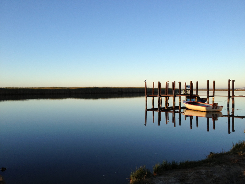waterfront, copy space, 2K, Scenic, boat, sunset, reflection, wood - material, day, scenics, no People, clear sky, nature, jetty, Water, blue, landscape
