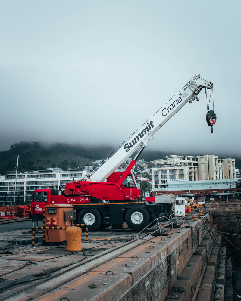 cloudyday, urban, construction site, africa, construction industry, copy space, pollution, waterfront, crane - construction machinery, 4K, building exterior