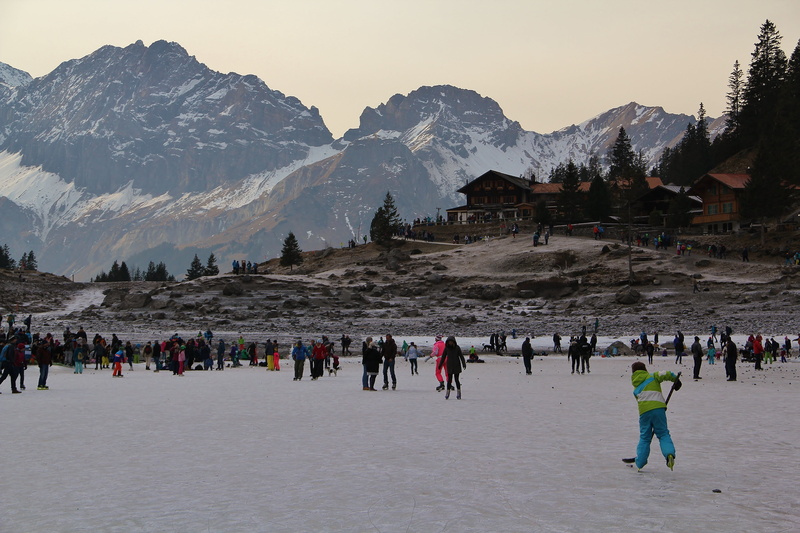 switzerland, large group of people, outdoors, mountains, mountain, travel, real people, skating, landscape, sport, lake, winter, women, bergsee, group of people