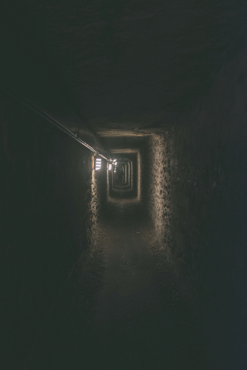 corridor, ominous, copy space, diminishing perspective, spooky, illuminated, direction, building, electricity, engine, indoors, turbine, bunker, transportation