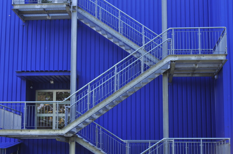 building exterior, metal, day, industry, built structure, corrugated, building, 4K, outdoors, railing, wall - building feature, purple, corrugated iron