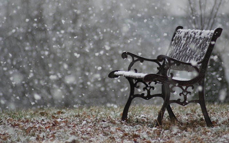 bench, nature, 2K, snowfall, park, winter