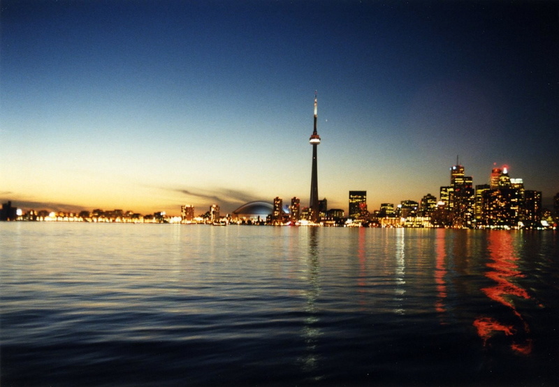 reflection, building exterior, tower, Toronto, cityscape, city lights, clear sky, illuminated, city, nature, office building exterior, no people, body