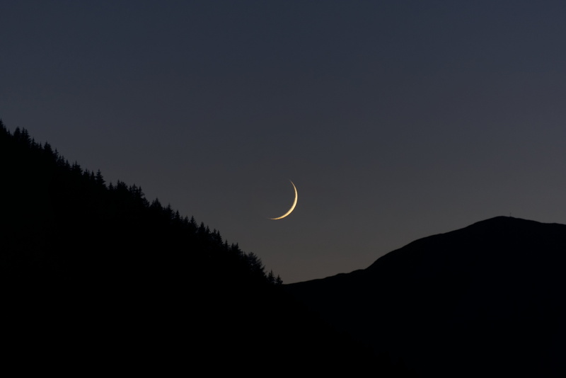 night, clear sky, outdoors, space, crescent, copy space, nature, ritzail, idyllic, silhouette, tranquil scene, dolomites, moonset, sky, moon, low angle view