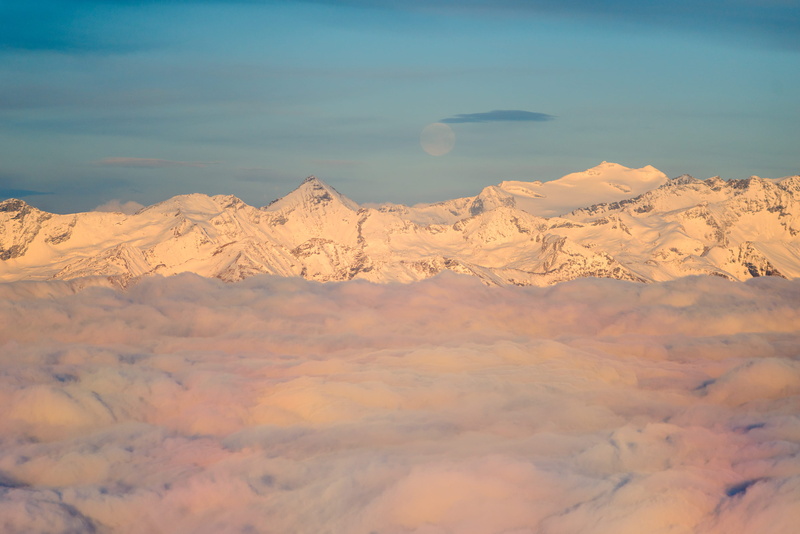non-urban scene, snowcapped mountain, alpine, mountain, scenics - nature, moon, clouds, alps, cloud - sky, austria, sunrise, day, idyllic, sea of clouds