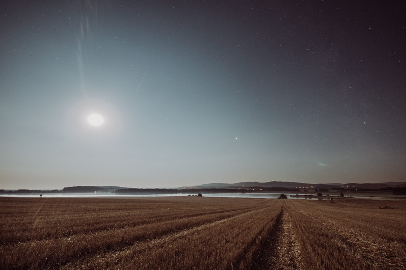 sky, star, space and astronomy, astronomy, photography, nature, field, water, sunset, sunrise, star - space, grassland, rural scene, vegetation, star field