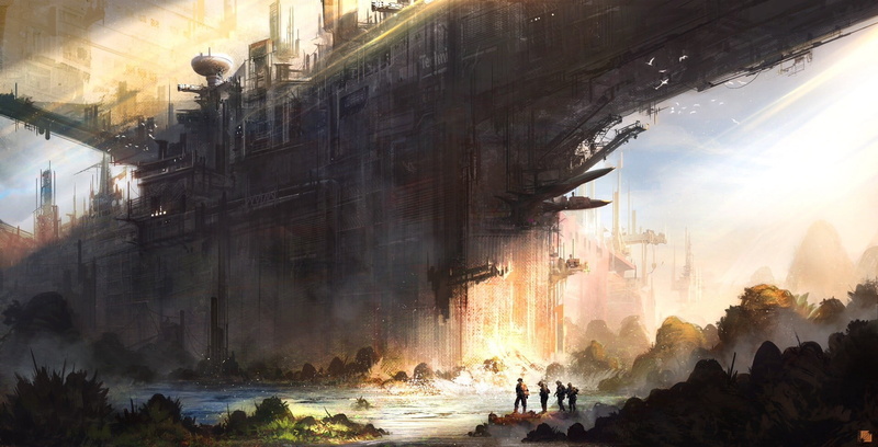 four, city, science fiction, water, real people, lifestyles, painting, men, large group of people, women, leisure activity, group of people, nature, built structure