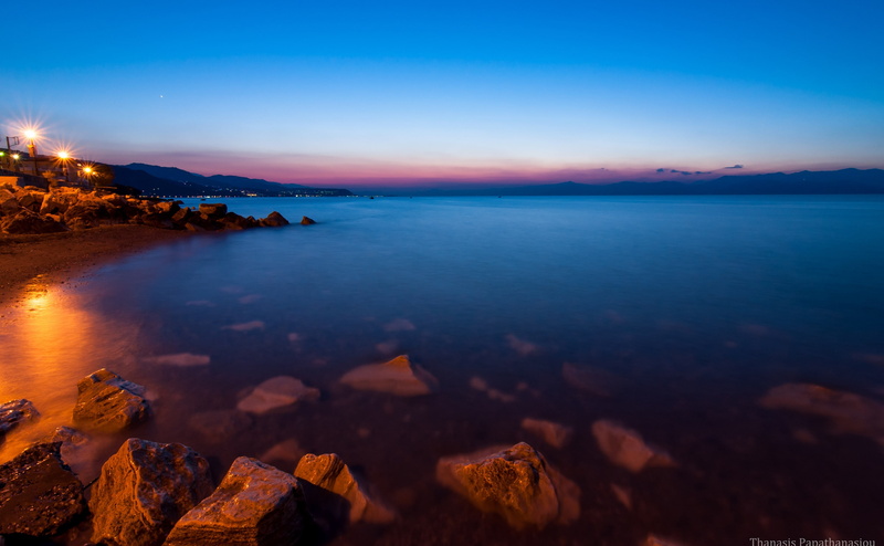 tranquil scene, rock, derveni, Hour, mountain, solid, Lights, reflection, tranquility, no people, Beach, beauty in nature, water, rock - object, colorful