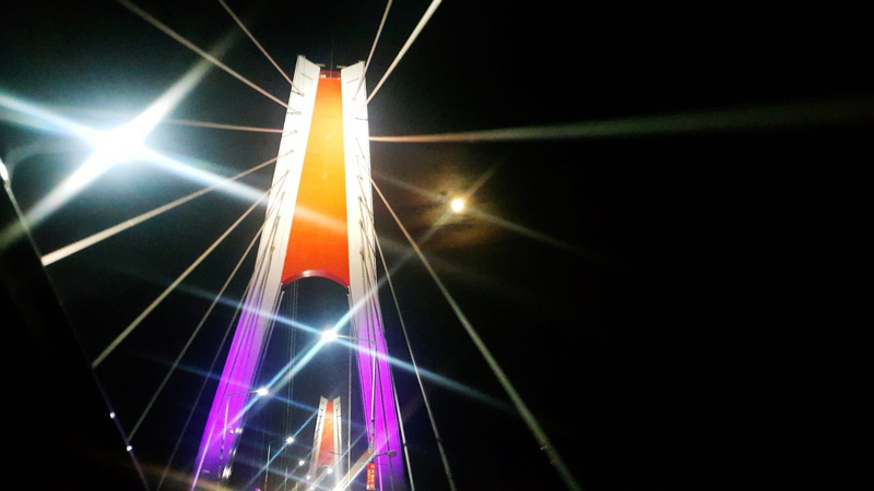 laser, long exposure, night, yeongheung bridge, glowing, built structure, protection, republic of korea, lens flare, speed, electricity, low angle view