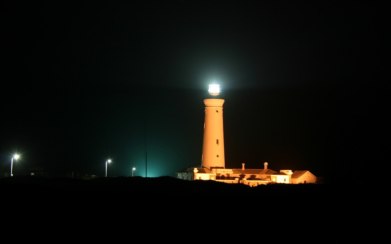 illuminated, light - natural phenomenon, building exterior, Lighthouse, Lights, dark, landscape, water, night, light beam, guidance, sky, no people, built structure