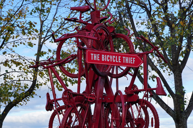 america, winter, communication, western script, halifax, script, valve, sculpture, bike, 5K, metal, red, day, canada, branch, low angle view, non-western script