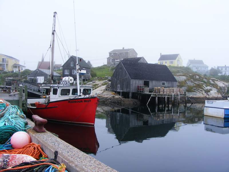 reflection, fishing gear, sailboat, nautical vessel, moored, fishing boat, peggys cove, real people, canada, 2K, peggys cove, harbor, one person, reflections