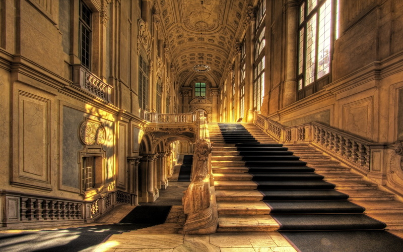 no people, the past, railing, history, belief, direction, palazzo madama turin, day, the way forward, built structure, place of worship, ceiling, steps and staircases