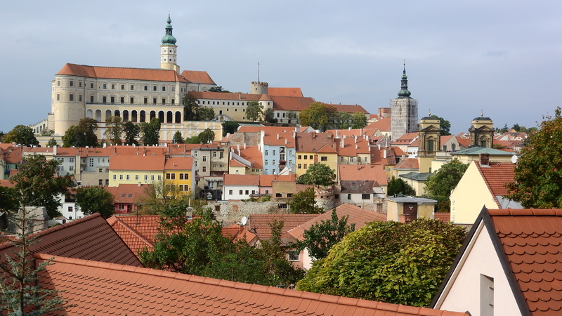 sky, mikulov, czech republic, day, spire, plant, historical landmark, building, building exterior, moravia, house, high angle view, roof tile, old town