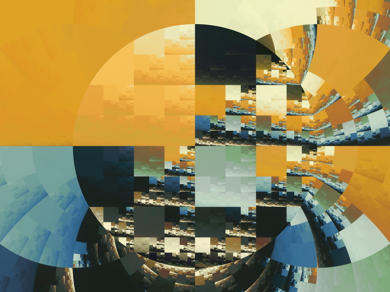 high angle view, building, transparent, built structure, city, fractal, 4K, no people, architecture, sky, office, digital composite, transfer print, yellow