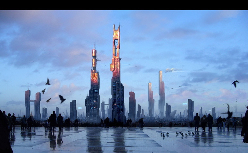 reflection, sky, financial district, urban skyline, landscape, waterfront, tall - high, architecture, futuristic city, built structure, outdoors, travel destinations