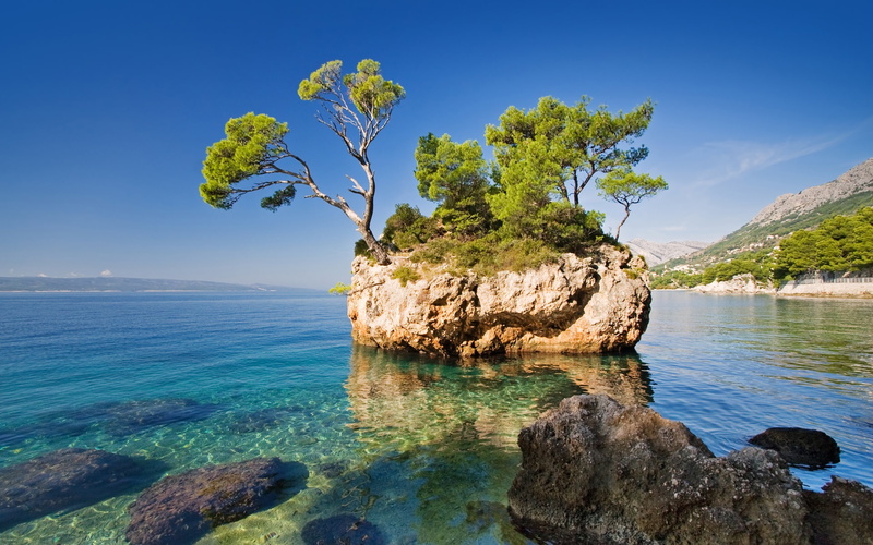 Island, Sea, Rock, 1080P, Trees, Nature, Lonely