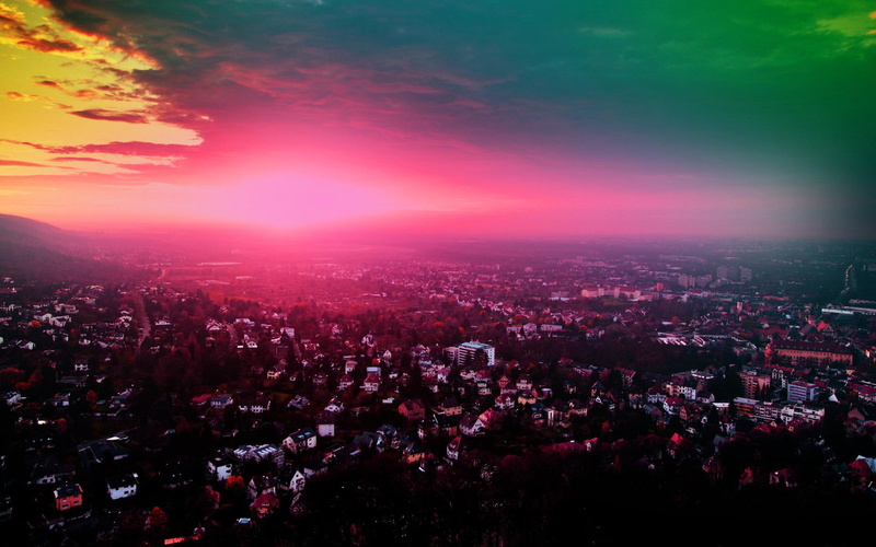 town, sky, clouds, nature, 3d and abstra, beautiful, city, colorful, buildings, amazing, 1080P, colors, houses