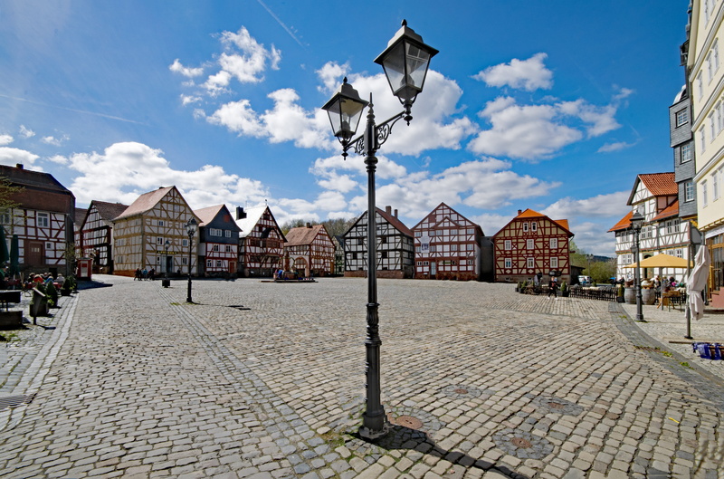 Neu-Anspach, hesse park, nature, cobblestone, footpath, architecture, building, Germany, cloud - sky, fachwerkhaus, street light, street, paving stone