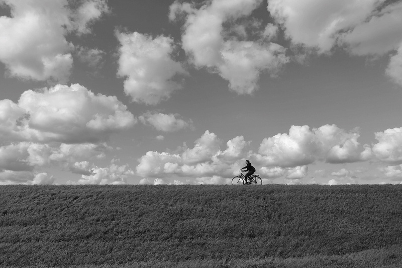 netherlands, marken, ride, landscape, bicycle, transportation, sport, men, riding, nature, one person, sky, real people, 4K, outdoors, scenics - nature